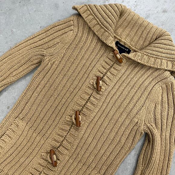 Abercrombie & Fitch Toggle Button Cardigan Tan Sweater | Size Medium - Picture 4 of 5